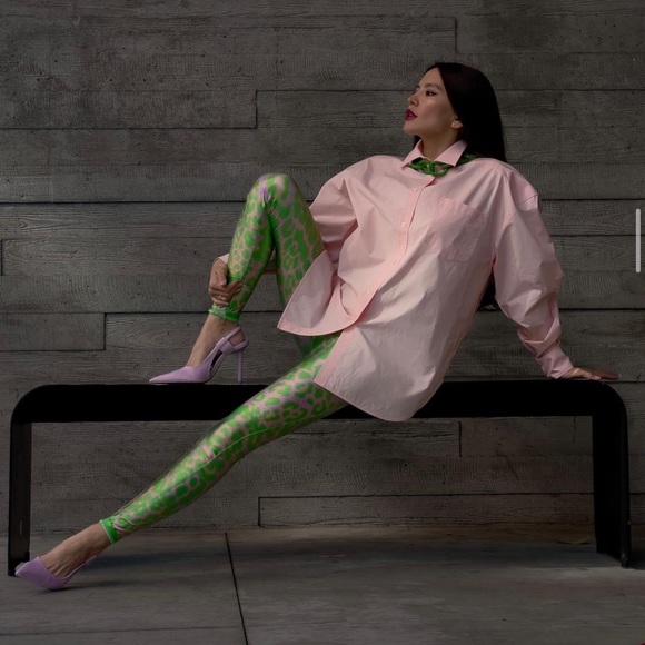 H&M Studio Collection Green Leopard Print Patterned Leggings - Picture 9 of 16